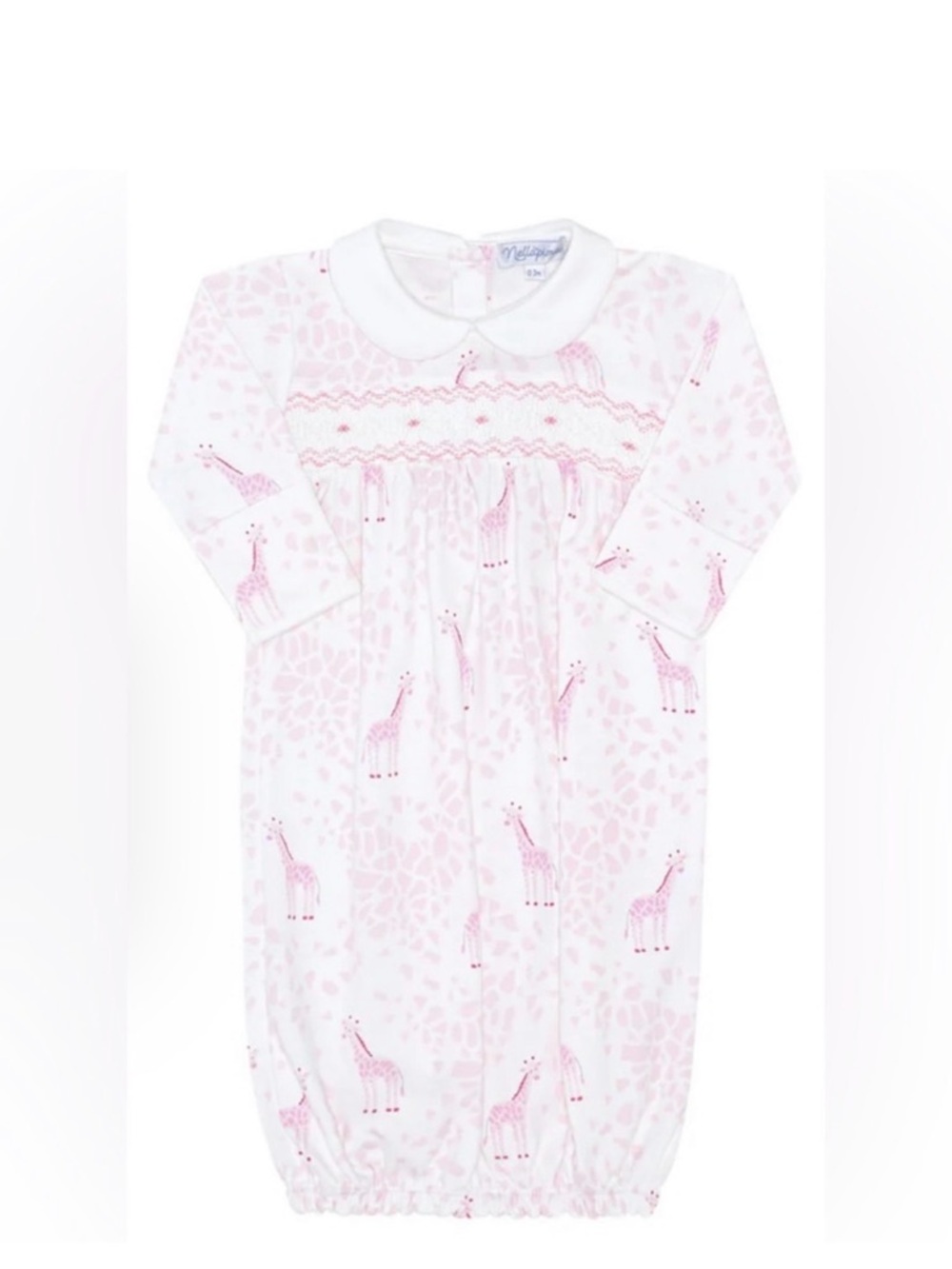 Nellapima Smocked Pink Giraffe Gown with Peter Pan Collar